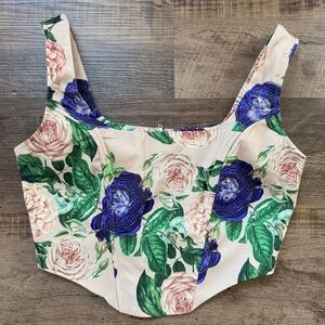 Fashion Nova Women's Corset Top M Floral Boho Cottagecore Fairy Crop Sexy purple